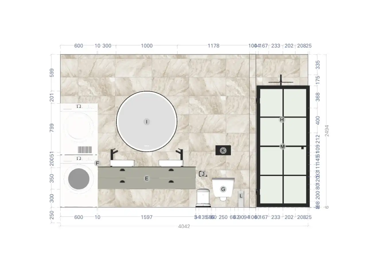 Planritning för stilrent badrum